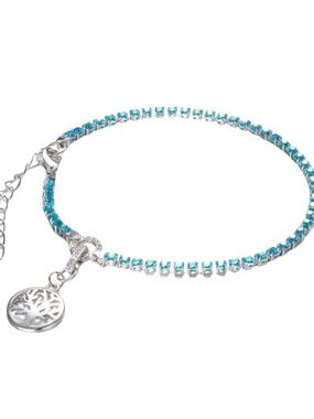 Blue CZ Tennis Bracelet 7+2” – Silver Tone Adjustable Chain Tree Charm NWT